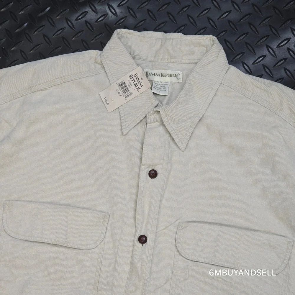 Vintage Banana‎ Republic Mens Corduroy Shirt L Beige Cotton Button Down Portugal